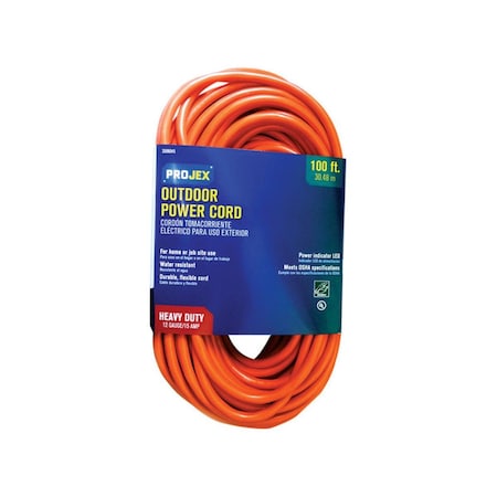 Projex SJTW Extension Cord, 12 AWG, Indoor/Outdoor, 12/3, 1 Outlets, Orange, PVC, 100 ft 3506045